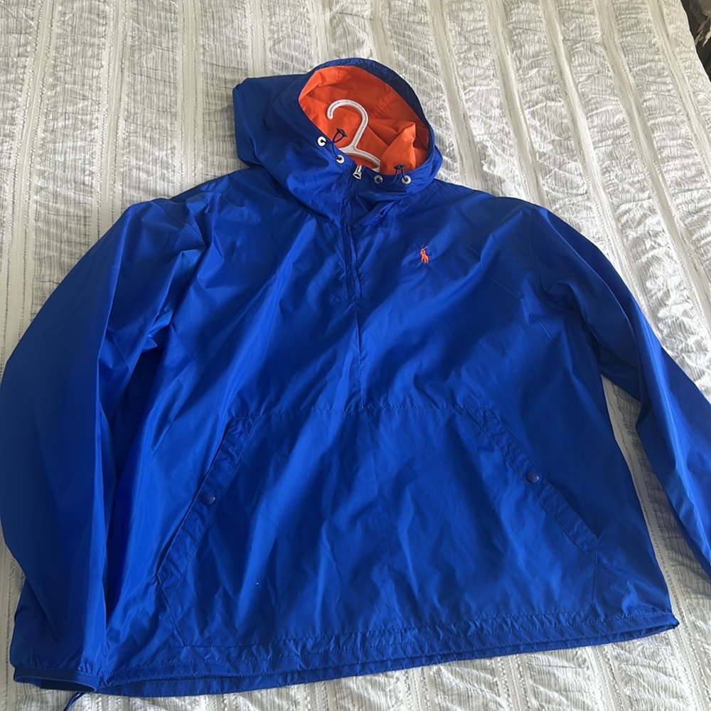 Mens Polo Ralph Lauren Quarter Zip Windbreaker Blue Orange - Picture 2 of 9